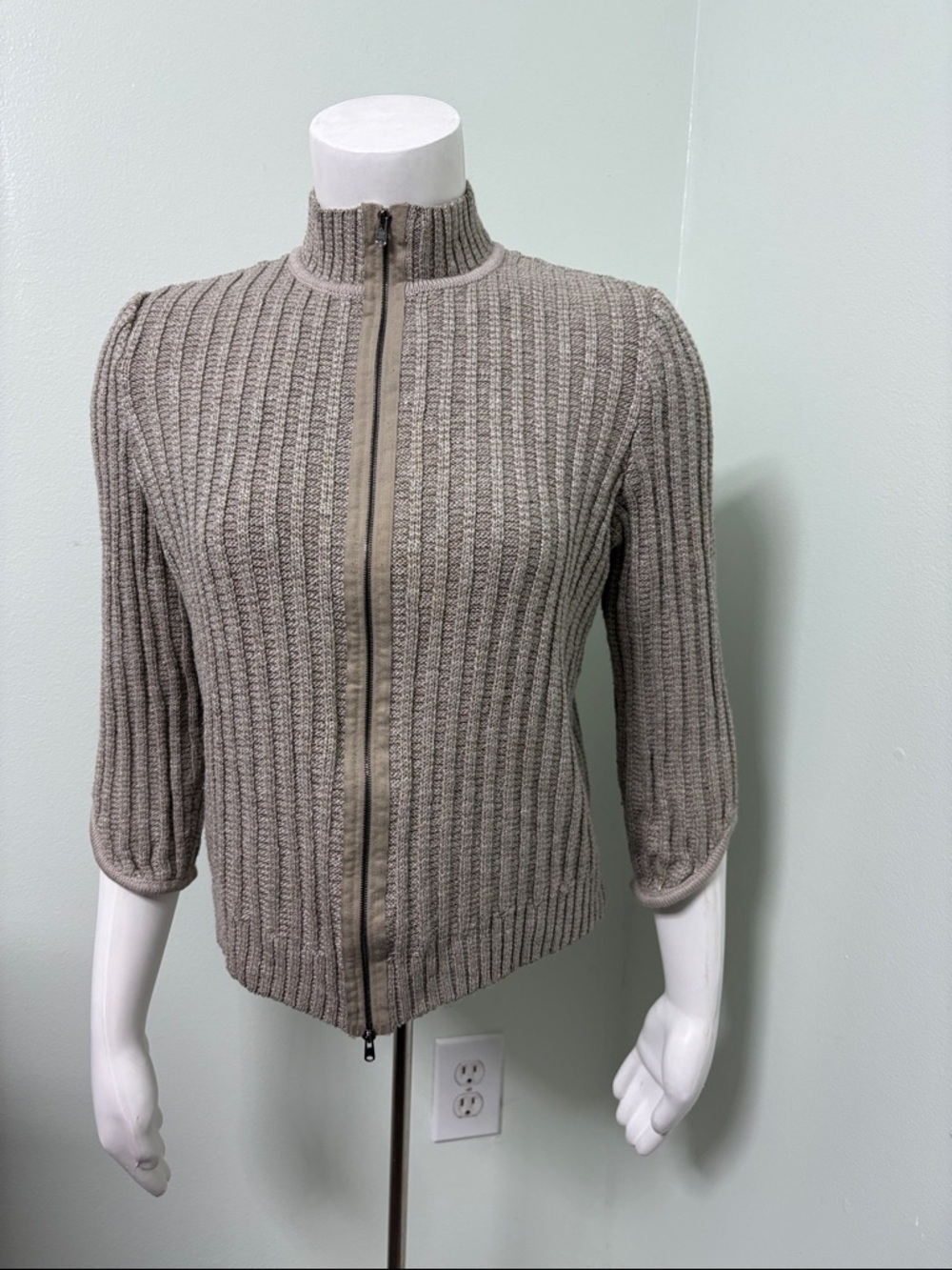 St. John Cardigan Sweater Knit Tan Petite